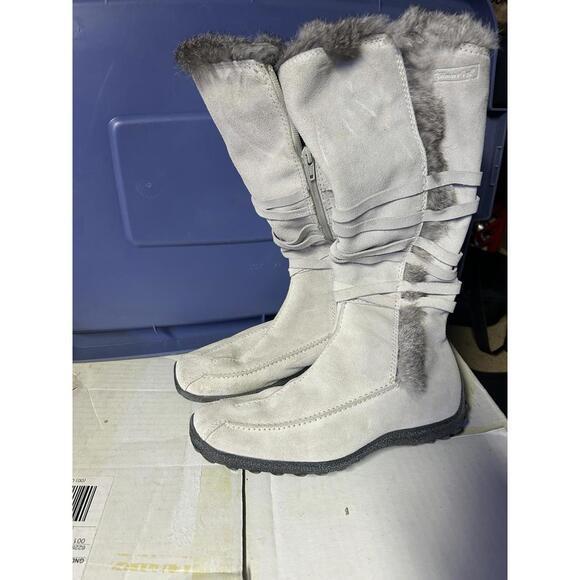 Tamaris Women Winter Boots Suede Faux‎ Fur Gray EU 38 Side Zip
